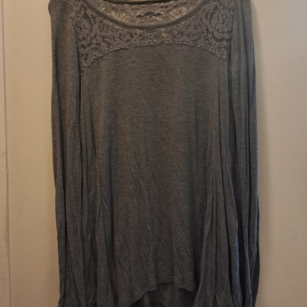 Hollister Gray Lace Detail Blouse